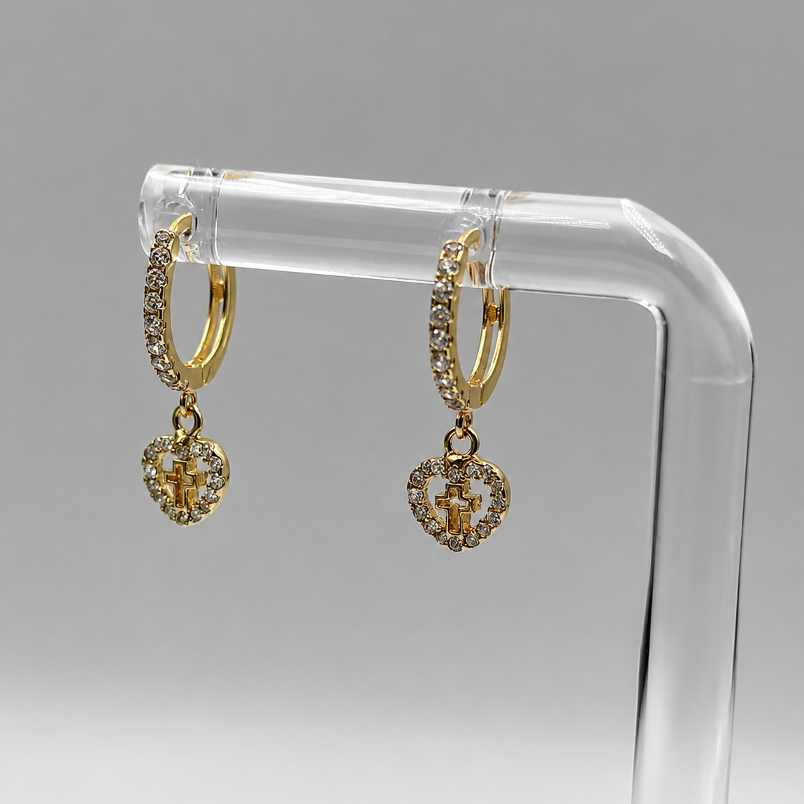 Aretes Corazon Cruz Diamantado