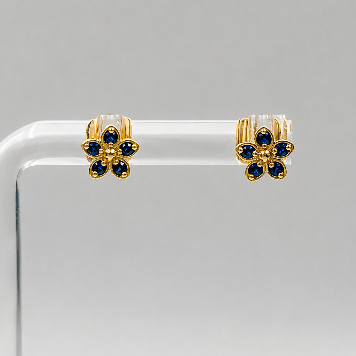Aretes Estilo Topo Flor Diamante Azul